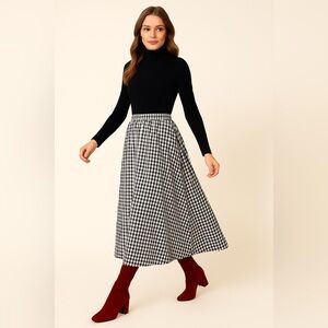 THE AUDREY GINGHAM CHECKED MIDI BLACK & WHITE SKIRT